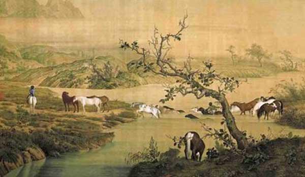 郎世宁《百骏图》(局部图)