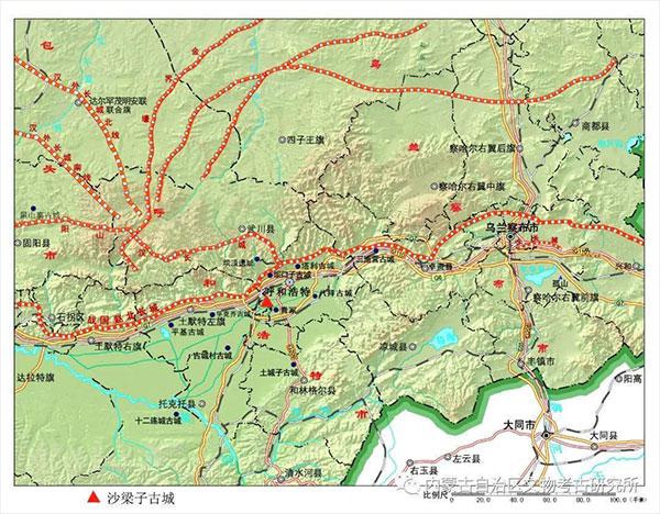 沙梁子古城地理位置示意图